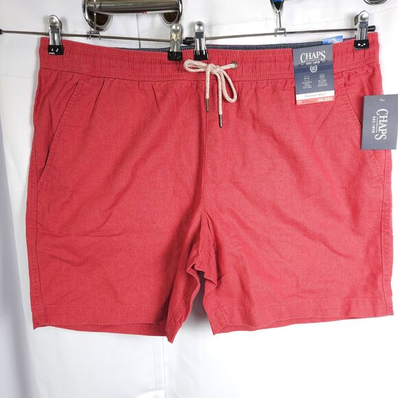 NWT Chaps Mens 2XL XXL Red Linen Cotton Seacoast Wash Drawstring Pull On Shorts - Picture 1 of 8